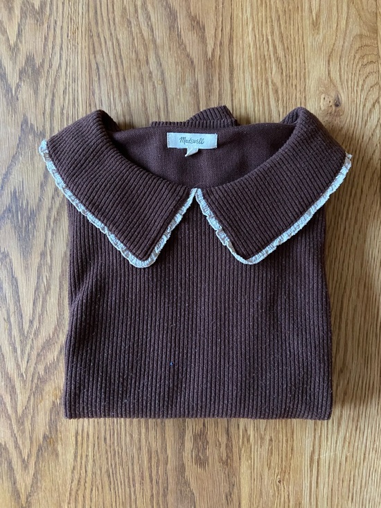 Madewell Sweaters - Women’s Madewell Brown Ribbed Sweater with Contrast Trim Collar